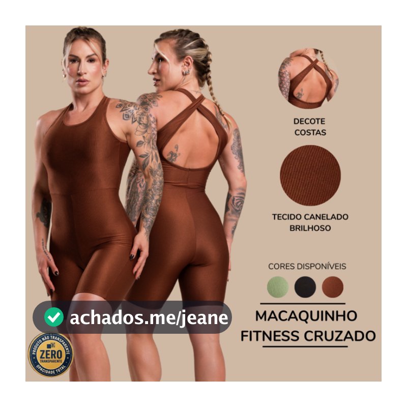 Macaquinho Macacão Tecido Canelado Brilhoso Academia Fitness Cruzado Costas Feminino Com Brilho RIQ Modas