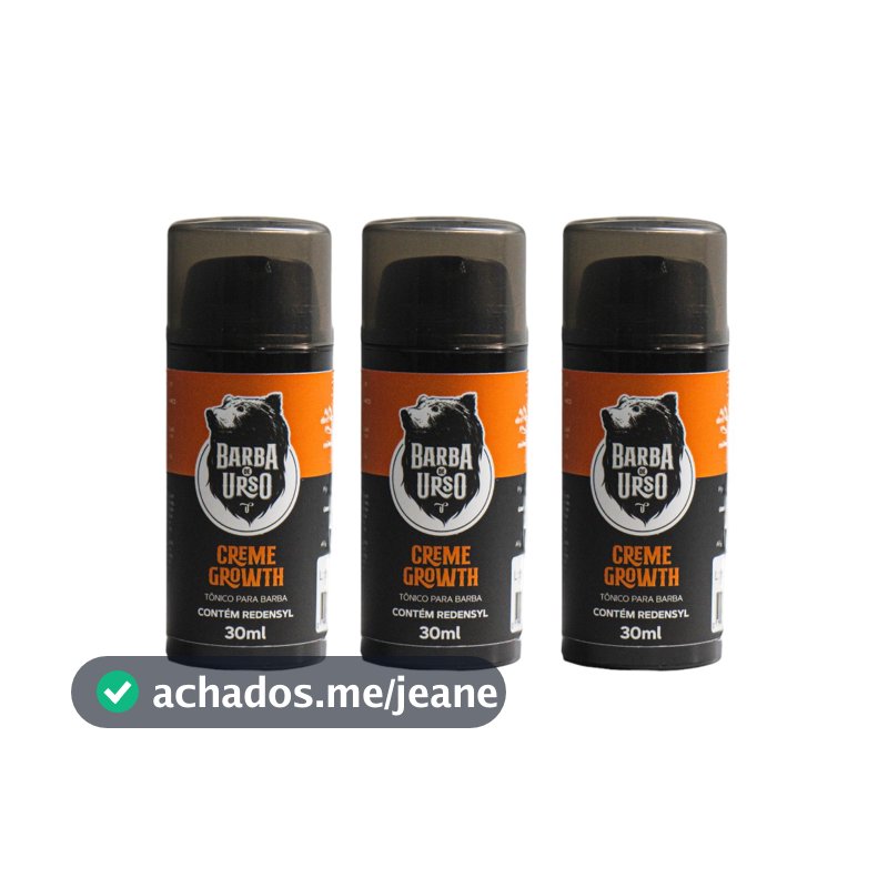 Kit 3 Tônico Para Falhas na Barba Creme Growth com Redensyl Barba De Urso