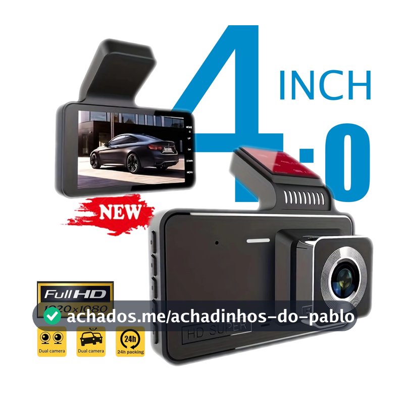 Câmera Veicular DVR Dashcam 4 Polegadas com Lentes Duplas Frontal e Traseira, Gravação em 1080p