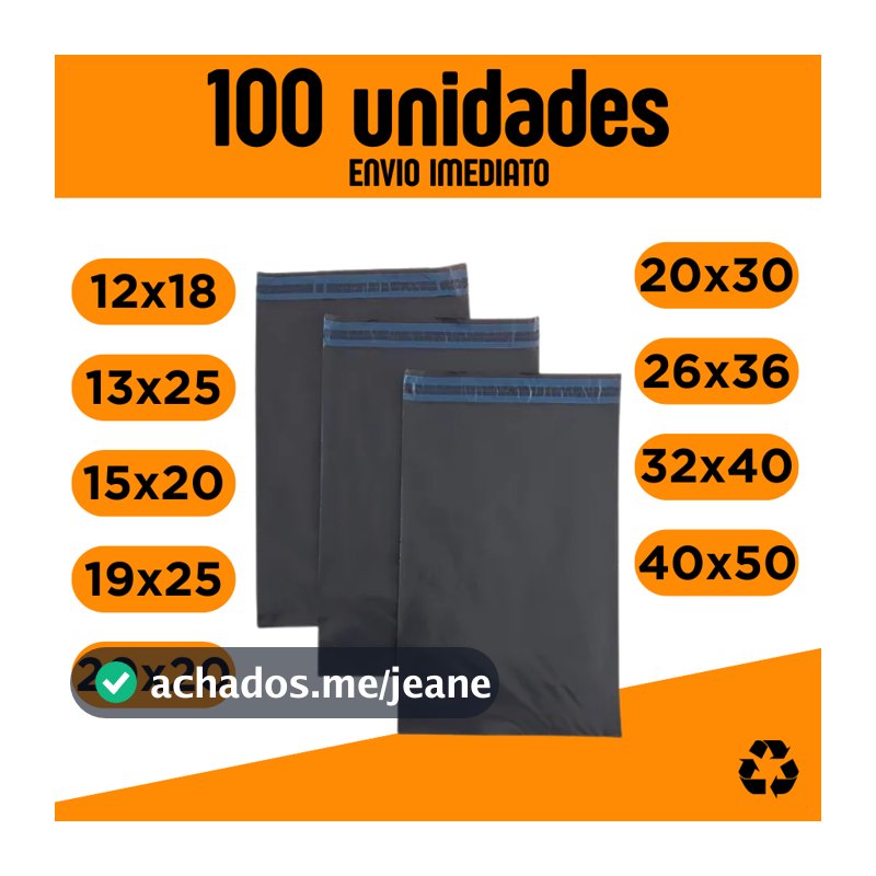 Kit 100 Envelope De Segurança Embalagem Envio Tamanho 12x18 13x25 15x20 19x25 20x20 20x30 26x36 32x40 40x50