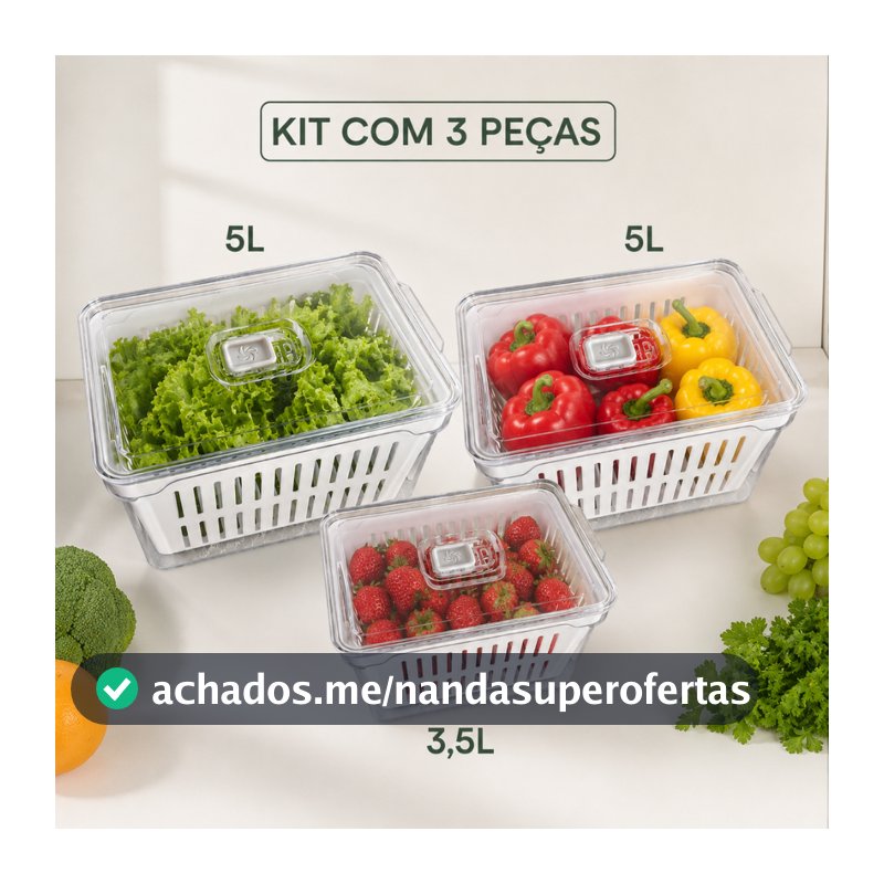 Kit Completo de Organizadores para Geladeira – 2 Unidades 5L + 1 Unidade 3,5L Acrílico