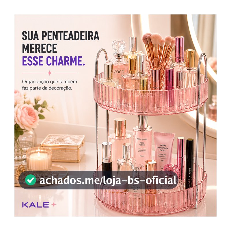 Organizador de Maquiagem e Perfumes 2 Andares Acrílico Rosa para Penteadeira e Cosméticos