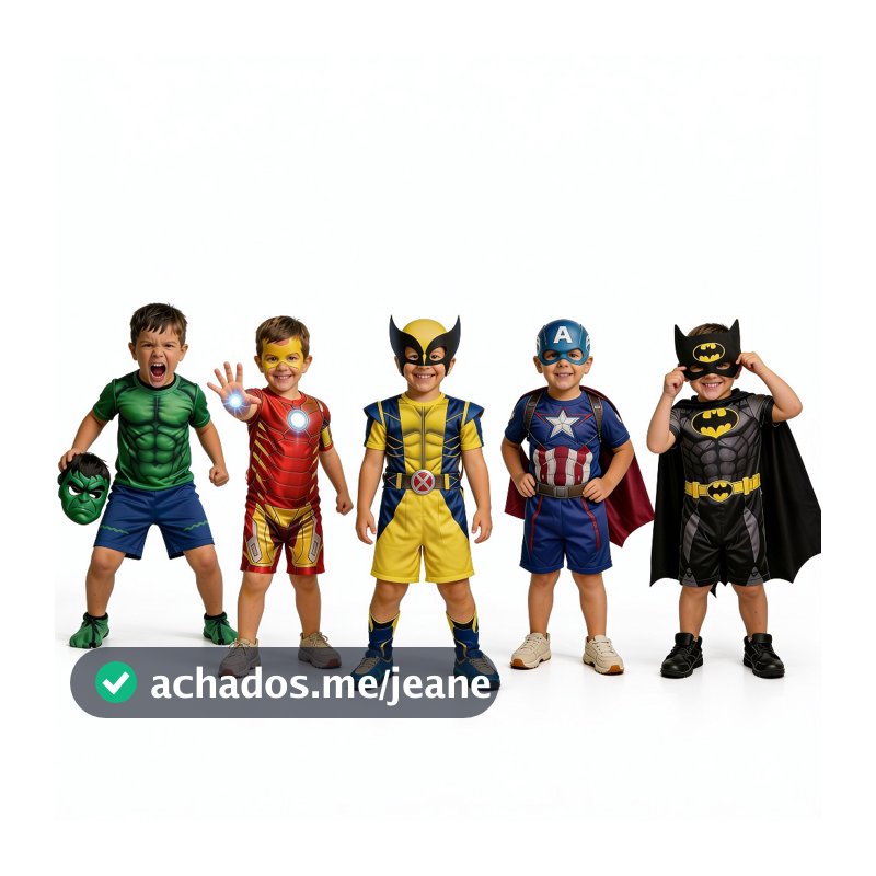 Fantasia Infantil Super Heróis com Máscara Macacão Curto P ao GG Diversos Modelos - Pronta Entrega