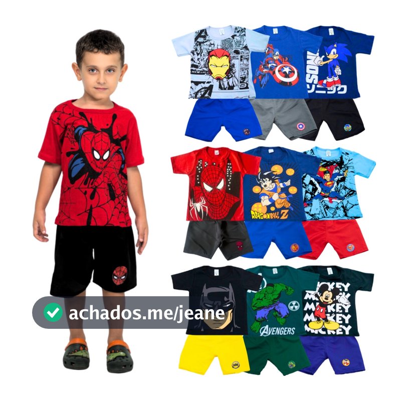 Kit Sortido 10 Peças De Roupas Menino- 5 Camisetas + 5 Bermudas