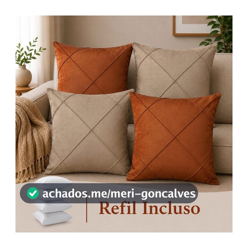 Kit 04 Almofadas Cheias Suede Drapeada 43x43cm Decorativas Sala Quarto Sofá