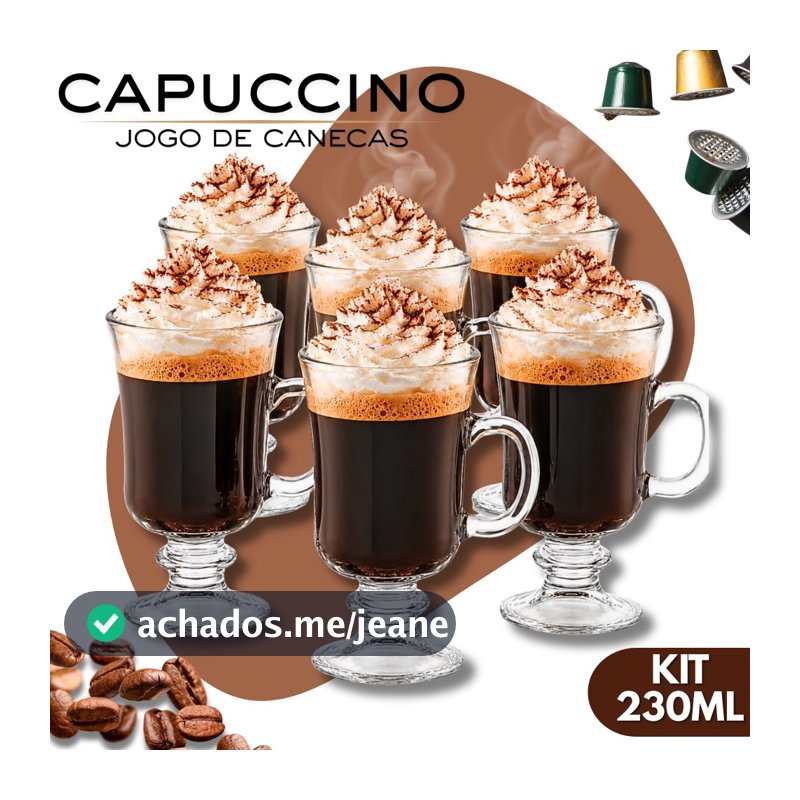 Kit 3/6/9/12 Canecas Capuccino Vidro 230ml Grande Nespresso Chocolate Irish Coffee Gourmet