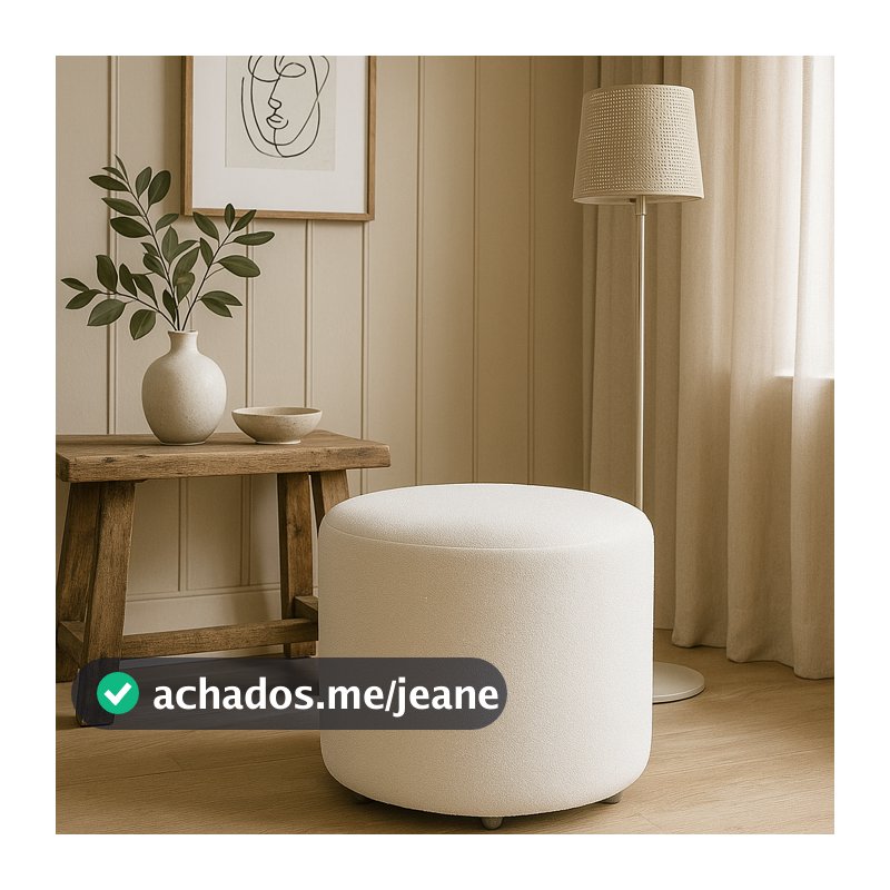 Puff Bouclé Aura Estilo Orgânico Tecido Boucle Redondo para Sala Quarto Recepção - Casa Viva Decor
