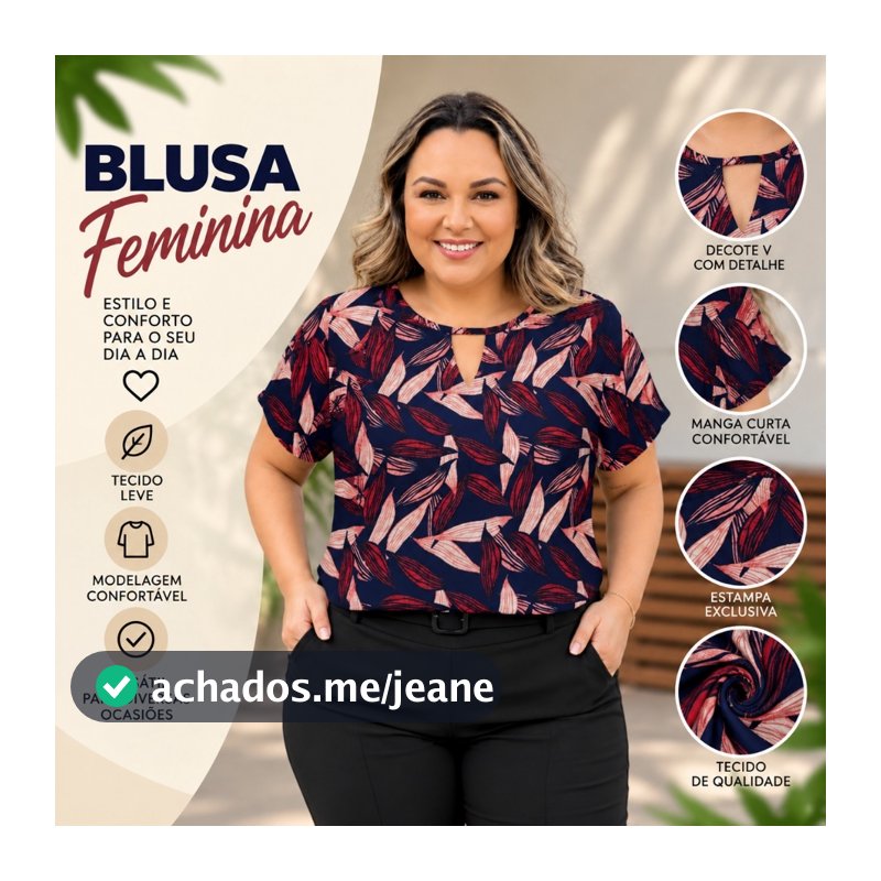 Blusa Plus Size Feminina Detalhe V em Malha Fria