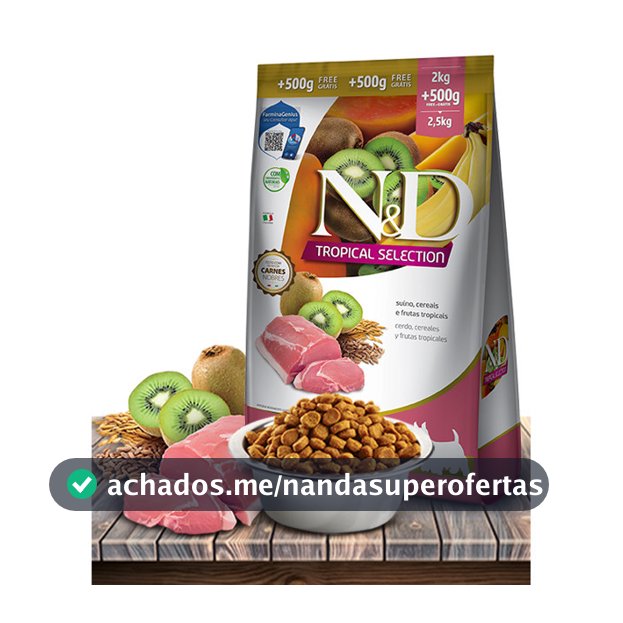 Ração Seca ND Tropical Selection Suíno, Cereais e Frutas Tropicais para Cães Adultos Raças Mini - 2 0,5Kg