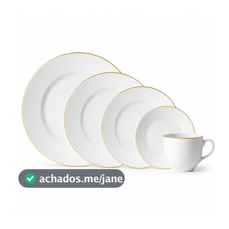 Aparelho de Jantar Prato Caneca Borda Dourada Luxo Premium 20pcs Catarina