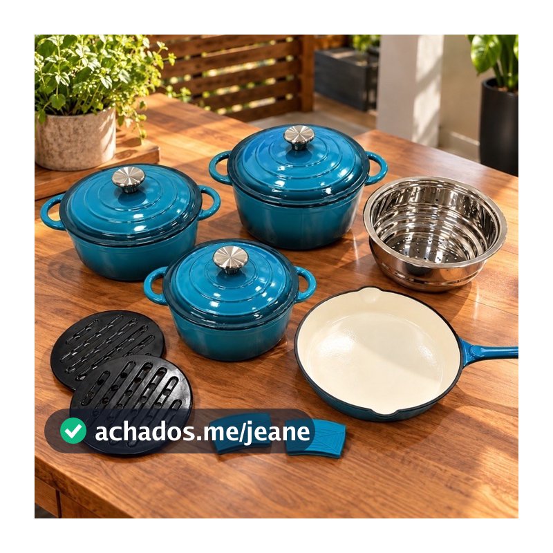 Kit de Panelas Ferro Fundido Esmaltado Multi cores Jogo compatível com Todos Fogões