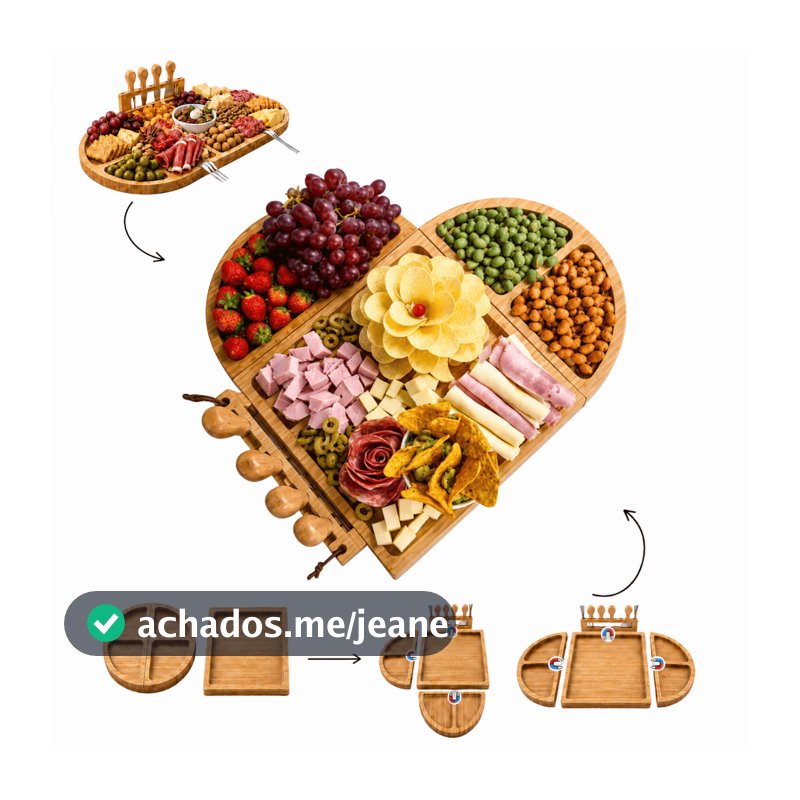 Lumai Tábua Bambu Petisqueira Magnética Coração Queijos Frios Kit Facas Modular Garfos