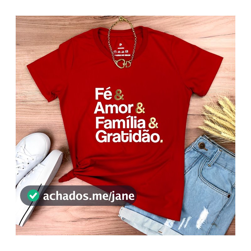 Camiseta Fé & Amor & Família & Gratidão T-shirt Feminina Baby Look Algodão Macio Gospel Estilo e Fé
