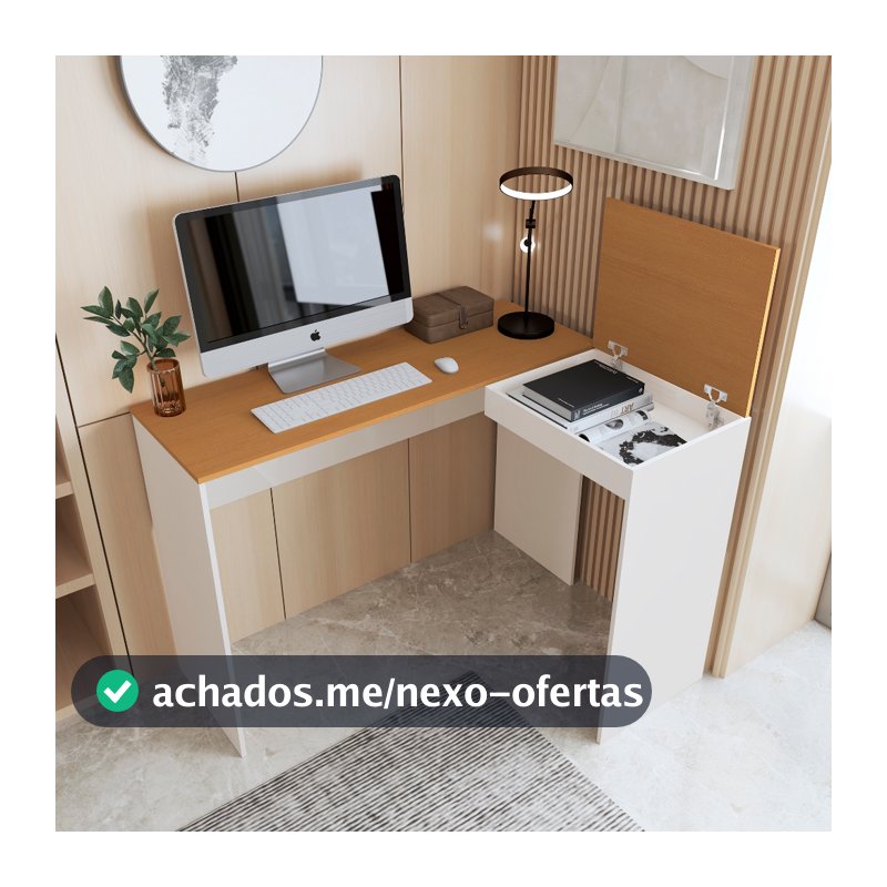 Mesa Escrivaninha em L Para Computador Notebook com Compartimento Oculto Home Office Escritório Moderna Varias Cores