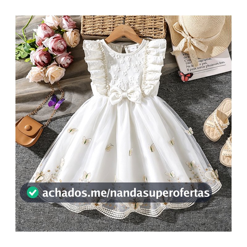 WFRV Bebê Meninas Festa De Aniversário De Verão Vestido De Princesa 9M-3Y Lindo Arco Bordado Flor 3D Borboleta Renda Tul