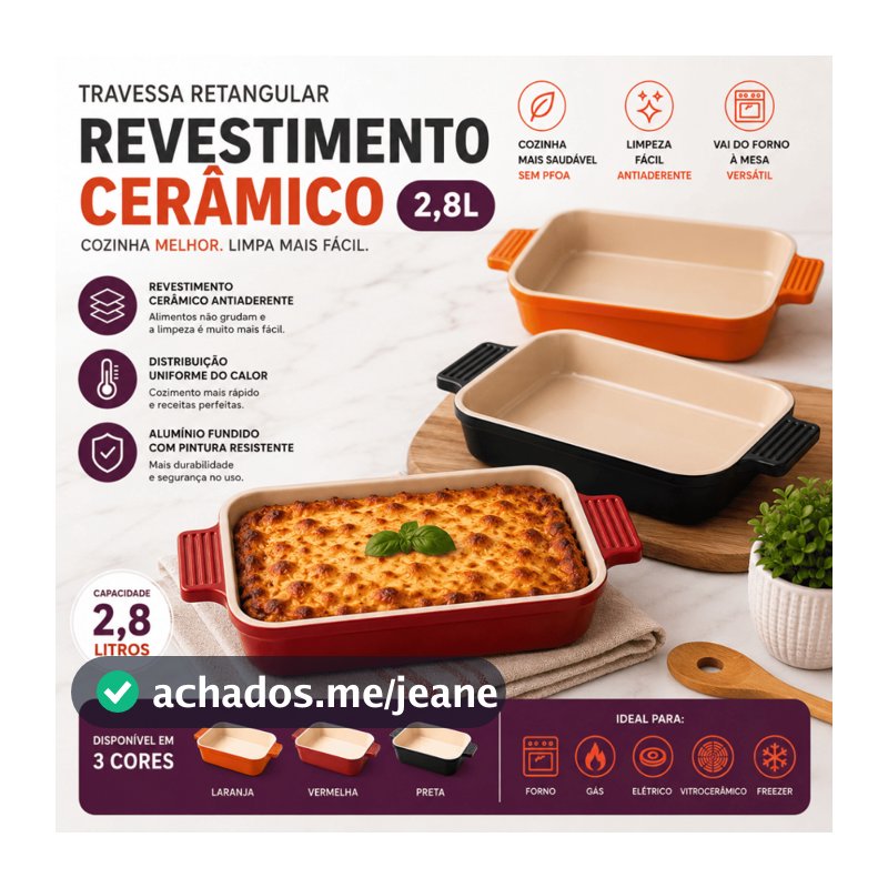 Assadeira Revestimento Cerâmico Antiaderente 22x29cm Forma Retangular Lasanha Carnes Assados Oferta!