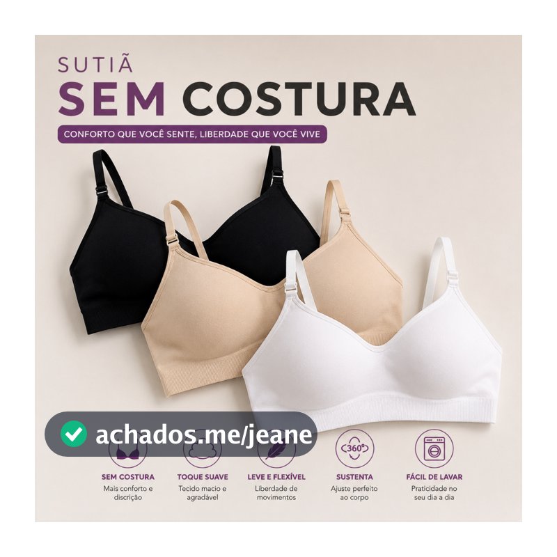 SUTIÃ SEM COSTURA COM BOJO NÃO MARCA NA ROUPA. CORTE Á LASER  CONFORTÁVEL E ALÇA MULTI-FUNCIONAL