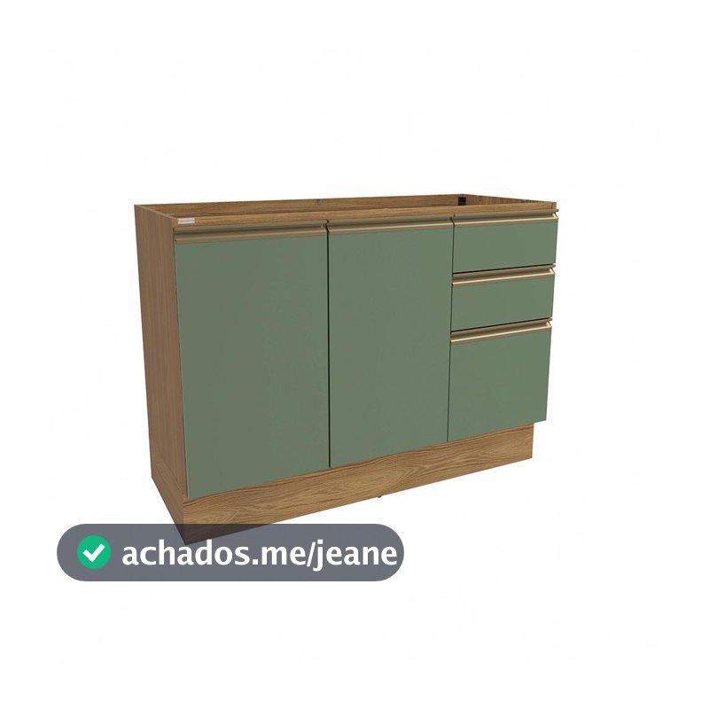 Balcão de Pia Celeste Kappesberg 100% MDF 2 Portas 3 Gavetas Nogueira/Verde 120cm