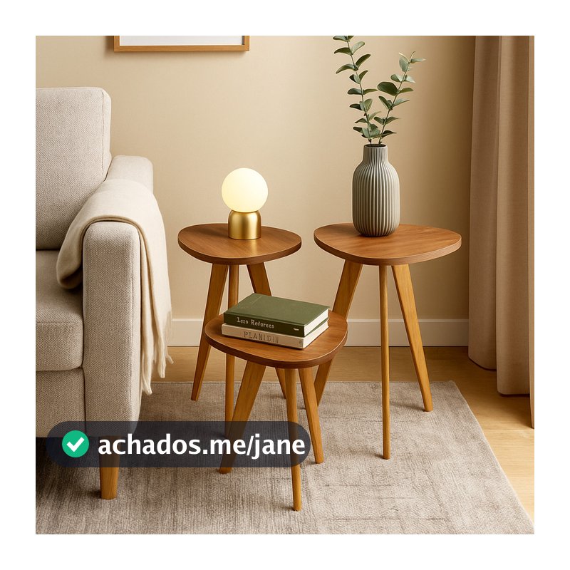 Kit 3 Mesas Lateral Forma Orgânica – Perfeitas para Sala, Quarto ou Escritório- Envio Imediato!
