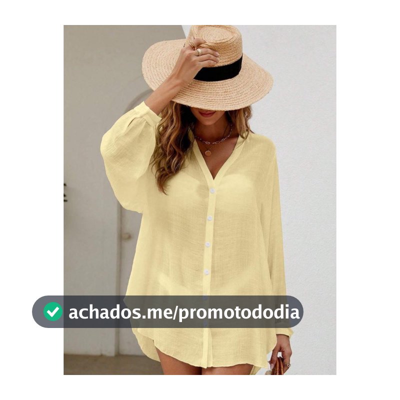 Camisa Camisão Chemise Com Botões Manga Longa Saida de Praia Solta Moda Verão