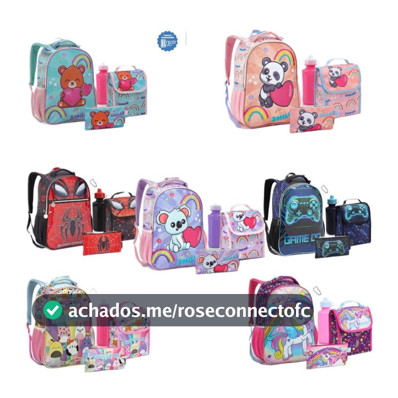 KIT ESCOLAR COM 5 PEÇAS FEMININO E MASCULINO INFANTIL COM GARRAFA