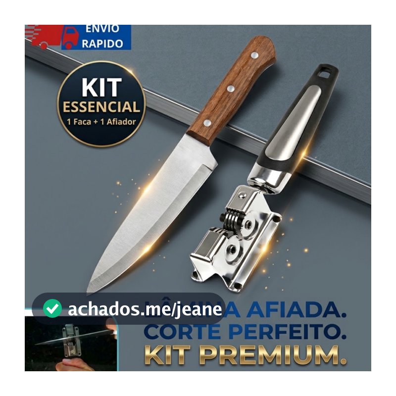 Kit Faca de cozinha mais Afiador profissional para carne cortar frango multiuso cozinha