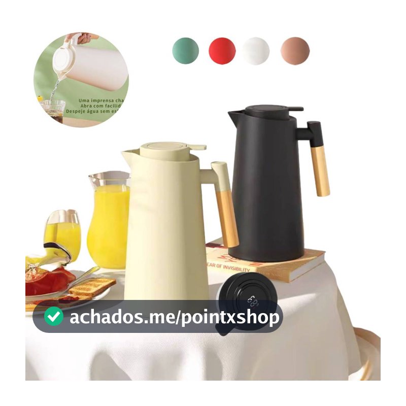 Garrafa Térmica  de água 1 Litro Com Termômetro Led Para Chás / Café Design Moderno Cabo De Madeira Cor Preta