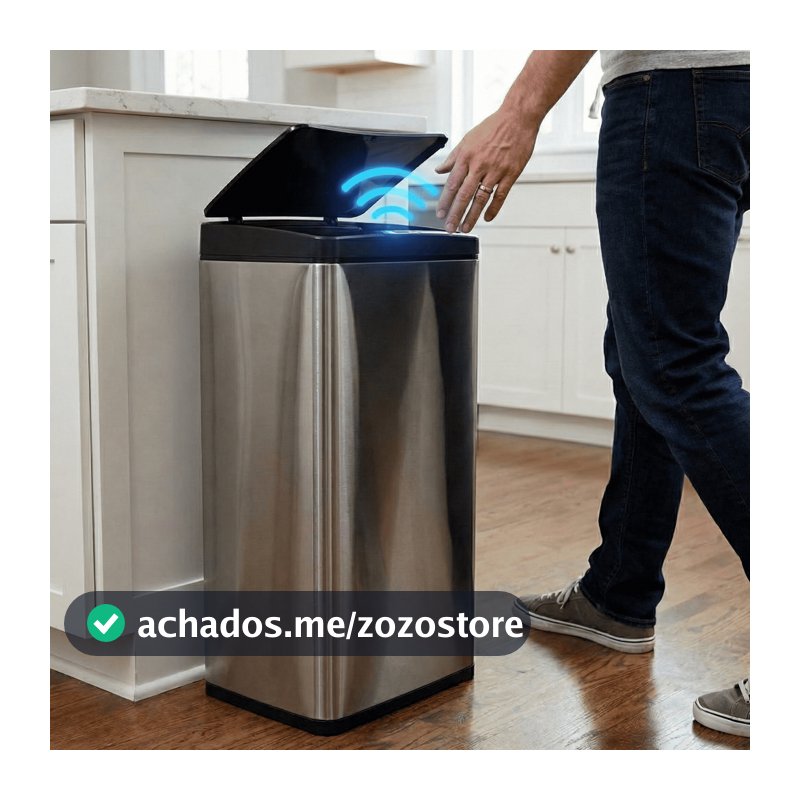Lixeira Cozinha Automática Sensor Inteligente Aço Inox 50 Litros Premium