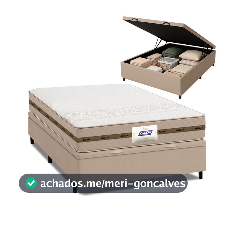 Cama Box Baú Casal Colchão Molas Flora Bege 138x188x61cm