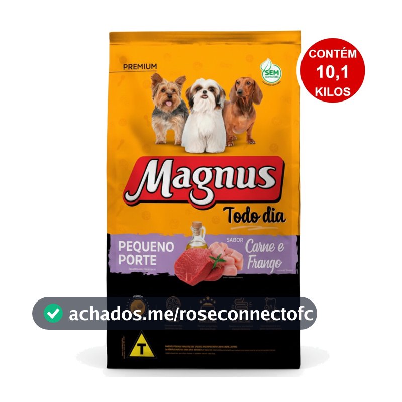 Ração Magnus Premium Todo Dia 10,1Kg Cães Adultos Pequeno Porte Sabor Carne e Frango Adimax