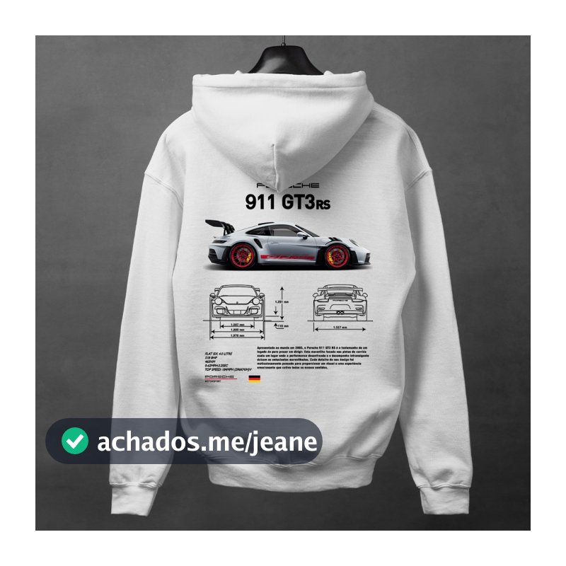 Moletom Blusa De Frio Carro 911 Luxo Branco Canguru
