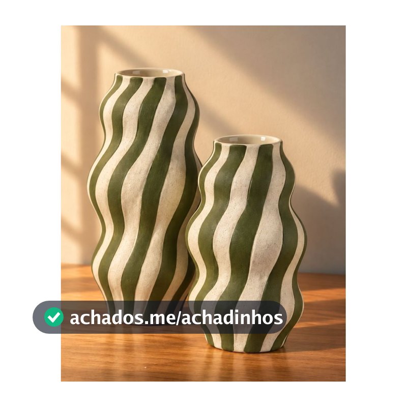 Vaso Rigato em Cerâmica Verde e Branco