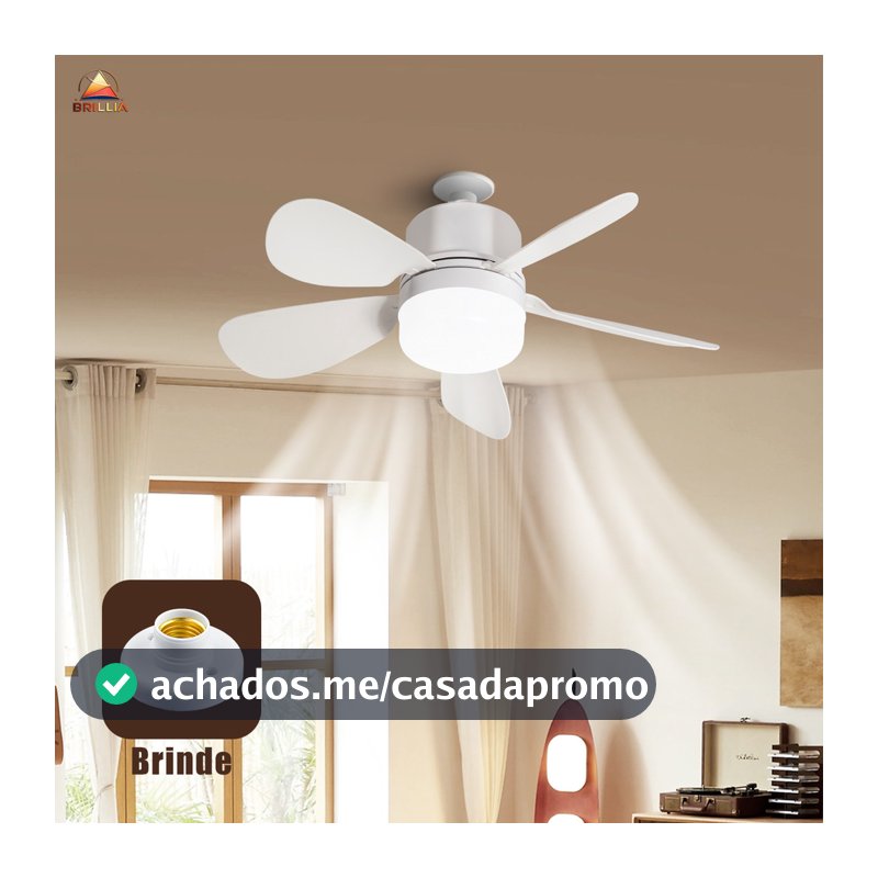 Ventilador de Teto com Luz para Pequenos Espaços Controle Remoto Instalação Fácil Silencioso Bivolt