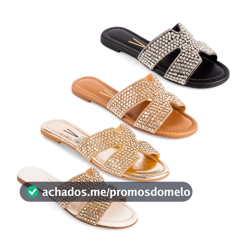 Sandália Vizzano Rasteira H Trilho Strass Pedraria Original
