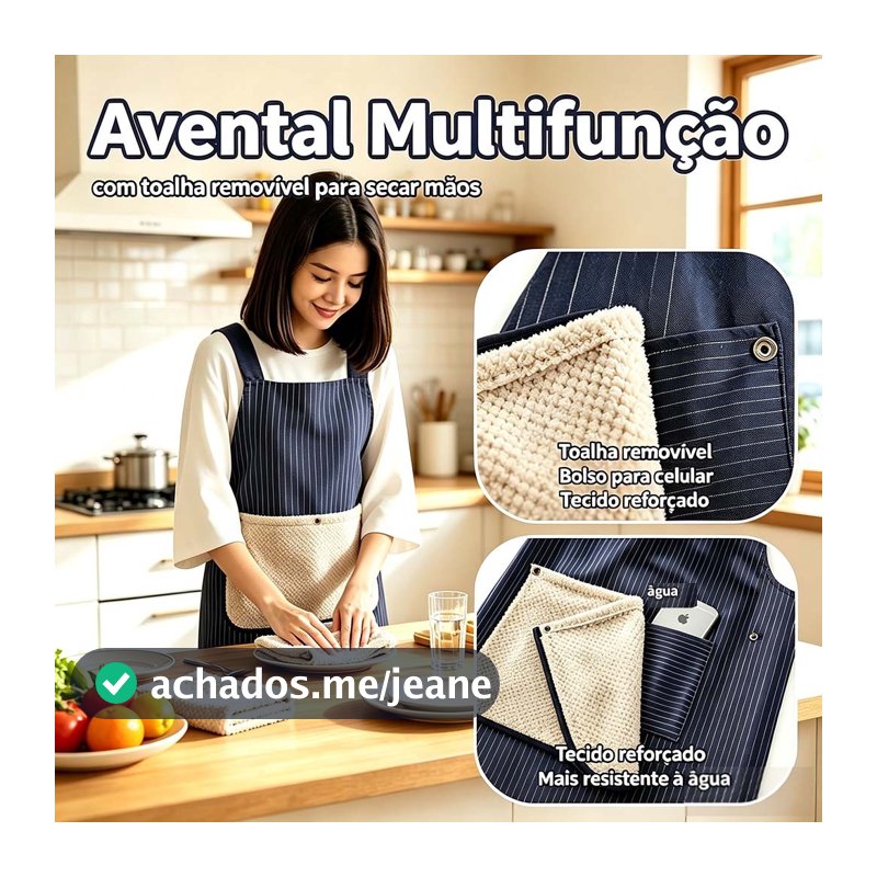 Avental de Cozinha Listrado com Bolso Grande Impermeável e Resistente a Óleo para Cozinha, Bar e Trabalho