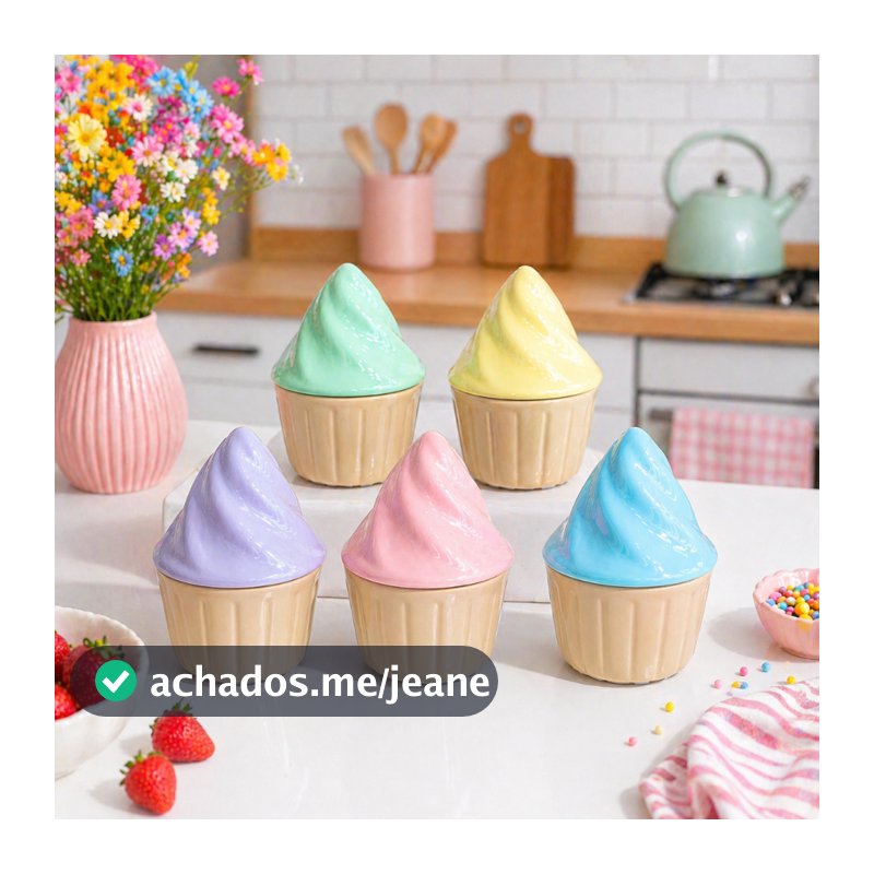 Potinho com tampa de cupcake em cerâmica decoração delicada várias cores