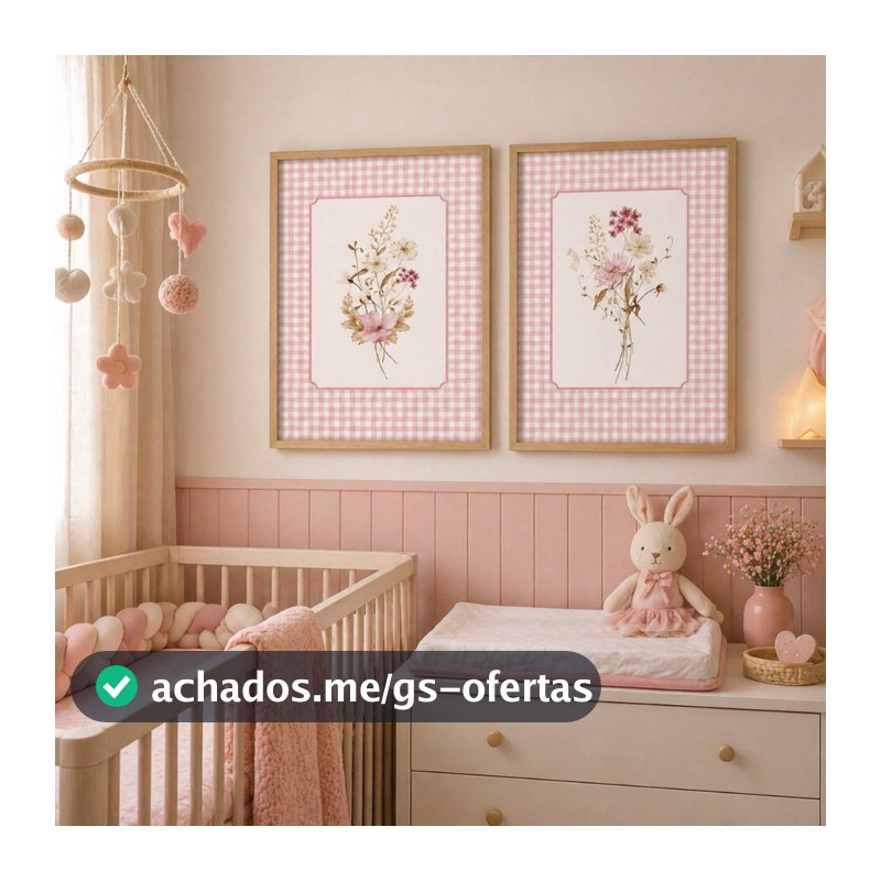 Kit 2 Quadros Decorativos Infantil | Flores, Jardim, Delicado, Floral | Quarto Menina - No262