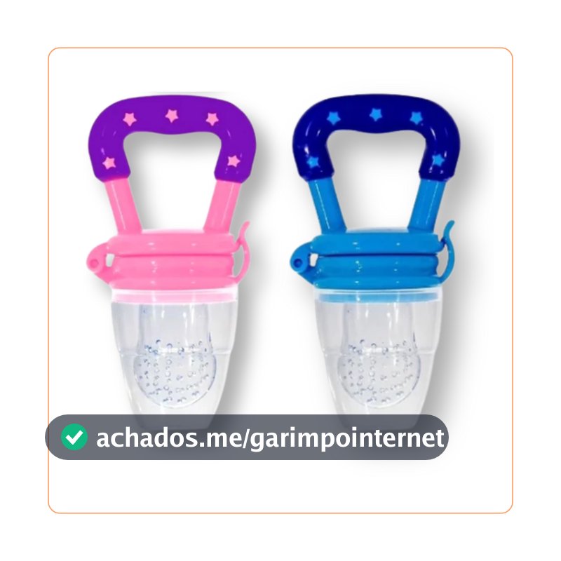 Mordedor Chupeta Alimentadora Bebê Silicone Porta Frutas Dentição Introdução Alimentar Azul e Rosa