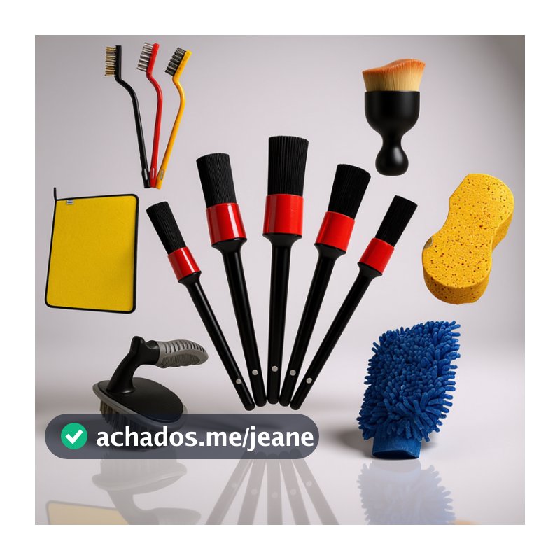 Kit Automotivo Pincel Luva Flanela Microfibra Detalhamento Limpeza Interno e Externo Luva Escova de Pneu