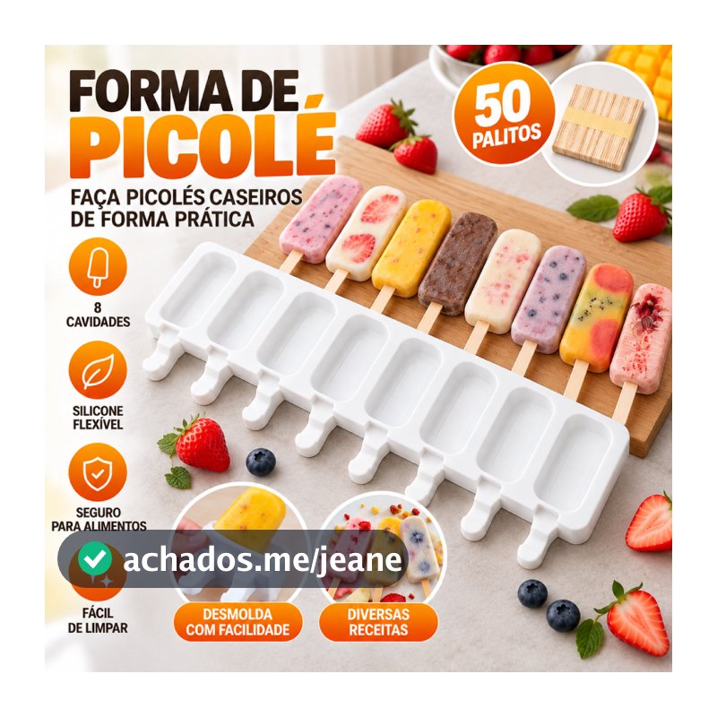 Mini 8 Peças Forma de Sorvete Molde de Picolé de Silicone + 50 Palitos
