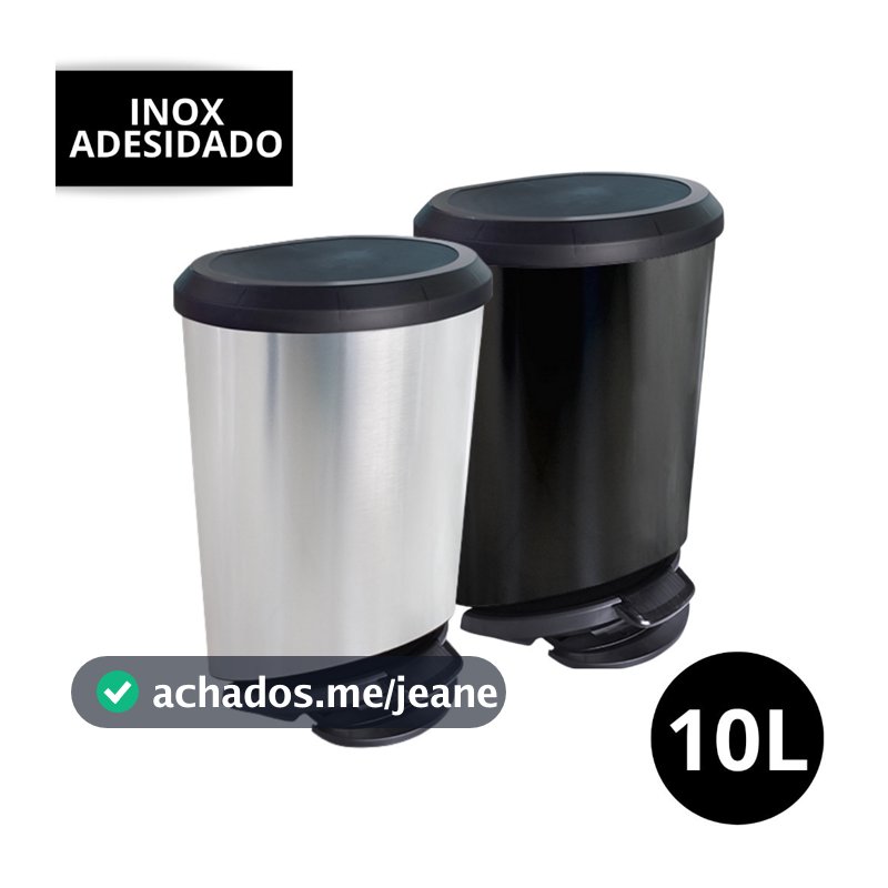 Lixeira Cesto Tipo Inox 10 Litros Com Tampa Com Pedal Prata Preto Label Plastico Automatica Para Banheiro Cozinha Quarto Escritório Cesta de Lixo Grande 10l Plástico Metalizado Plástica Lixeira Grande Para Cozinha kit Promoção Oferta