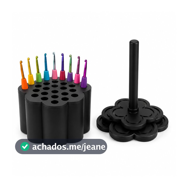 Kit Crochê Completo Organizador de Agulhas + Suporte de Novelo Giratório 360°