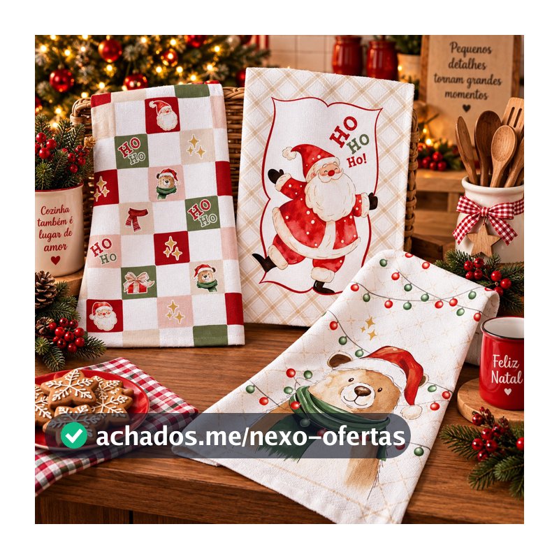Kit 3 Panos de Copa Prato Natal Dohler 45x65 100% Algodão