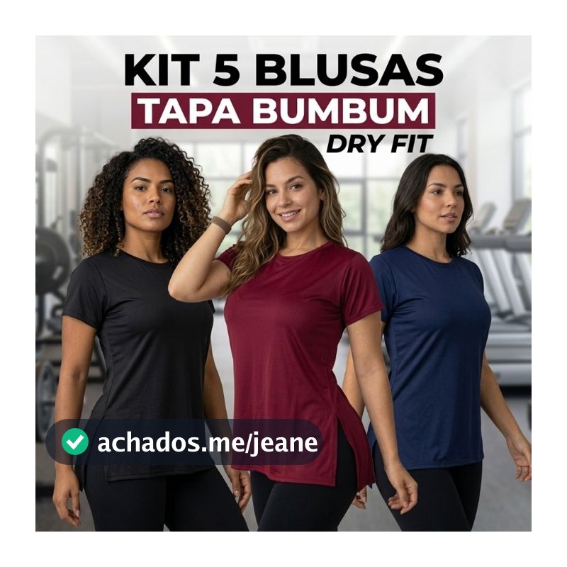 Kit 5 Blusas Feminina Academia Dry Fit Camisa Musculação Treino camiseta tapa bum bum