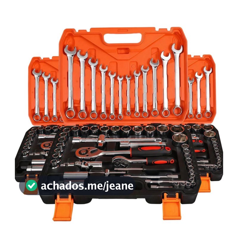 Kit de Ferramentas 61 Peças profissional jogo chave combinada soquetes e catraca grande