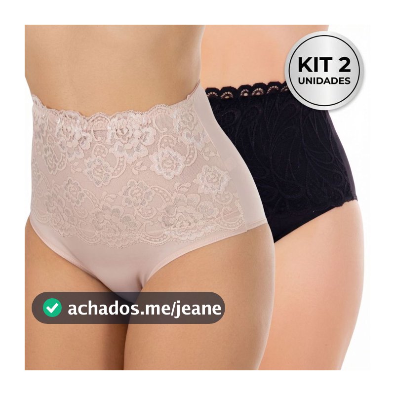 kit 2 Calcinhas Modeladora/Cinta, Pós Parto, Compressão, Com Renda, Veste Plus Size. Tamanhos M ao 48