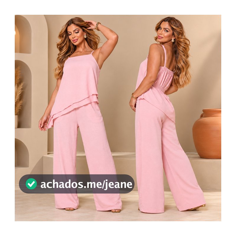 Conjunto Feminino Alcinha Assimetrico Crepe Calça Elástico M G GG