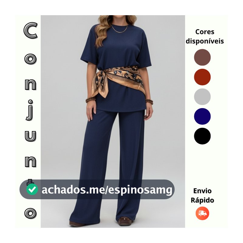 Conjunto Feminino Calça Pantalona com Blusa feminina Manga Curta