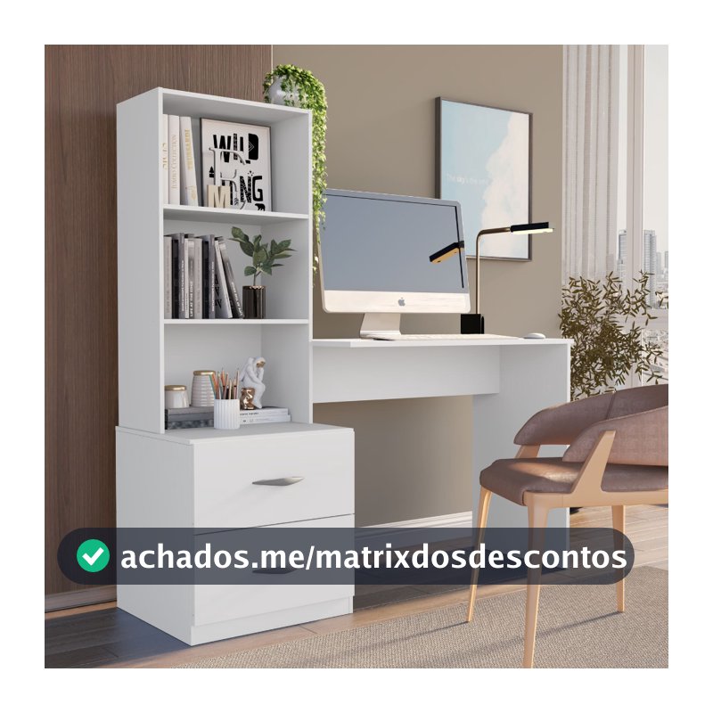 Mesa Escrivaninha Computador 2 Prateleiras 2 Gavetas Compacto Estudos Escritorio Quarto Home Office