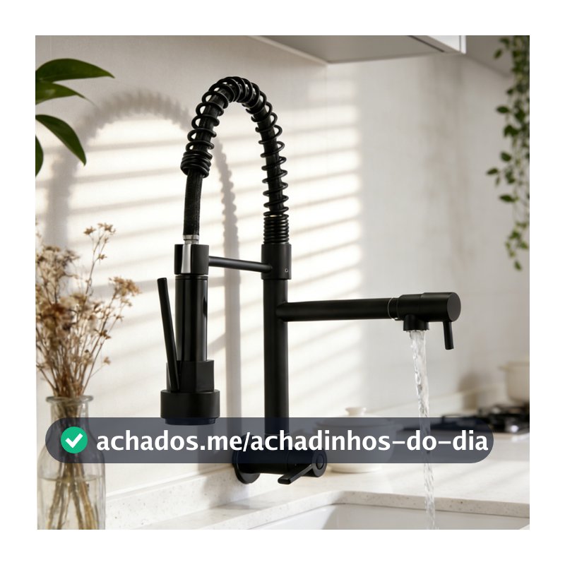 Torneira de Cozinha Gourmet Preta com Extensor de Spray Pull Down, Estilo Mola, 2 Jatos